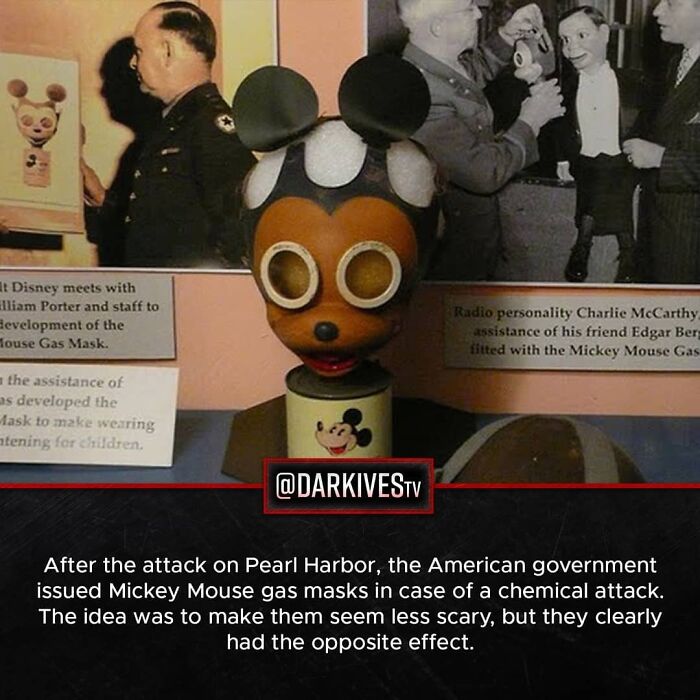 Mickey Mouse gas masks issued by the American government after Pearl Harbor show how strange and dark our world can be.
