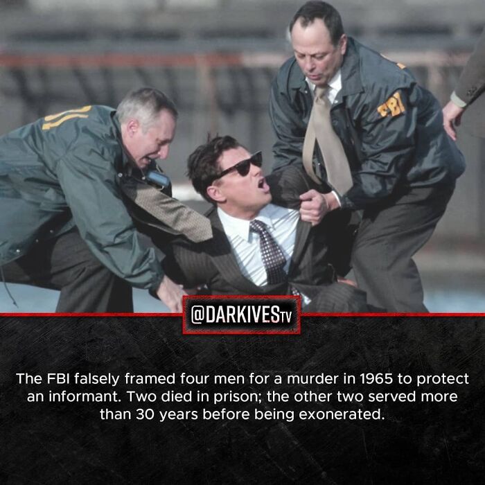 FBI agents arresting a man, illustrating a terrifying dark world fact about wrongful imprisonment and exoneration.
