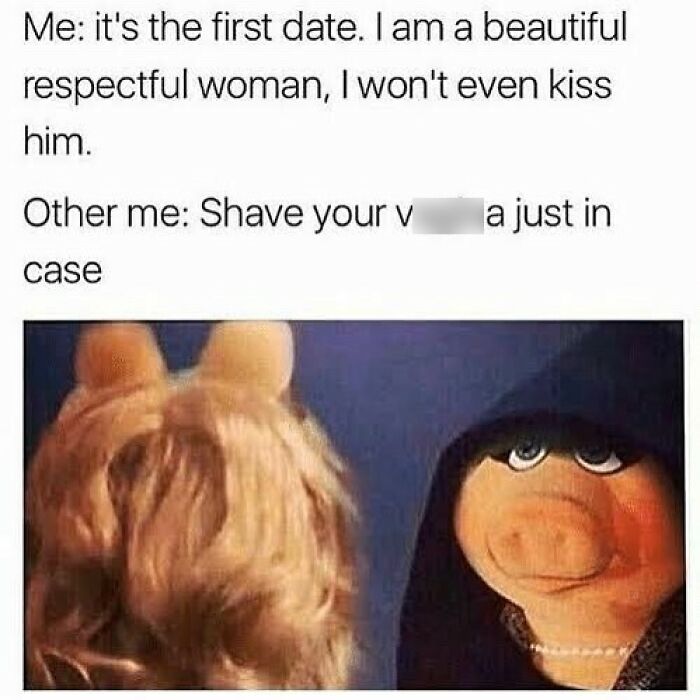 Alt text: Funny dating meme showing internal conflict with one side respectful and the other side mischievous, featuring Muppets characters.
