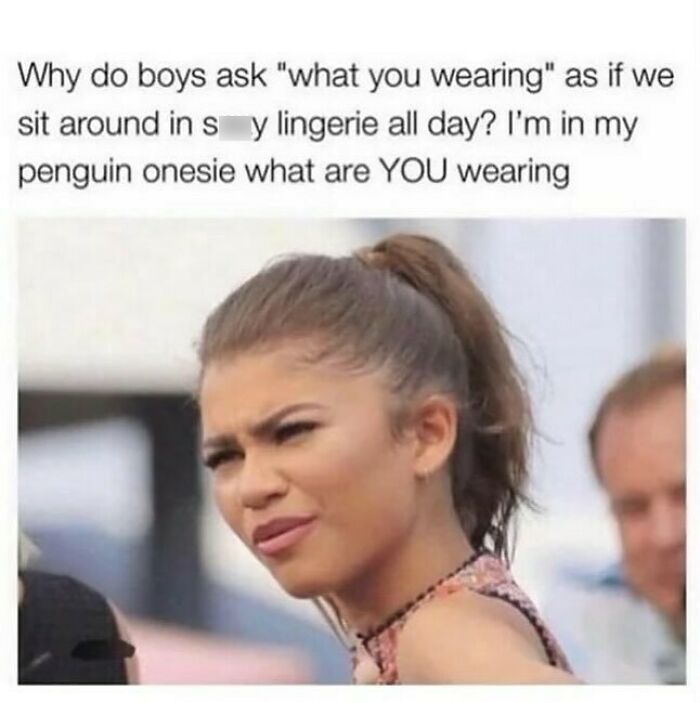 Woman with a confused expression, relatable meme about navigating the world as just a girl in casual wear.