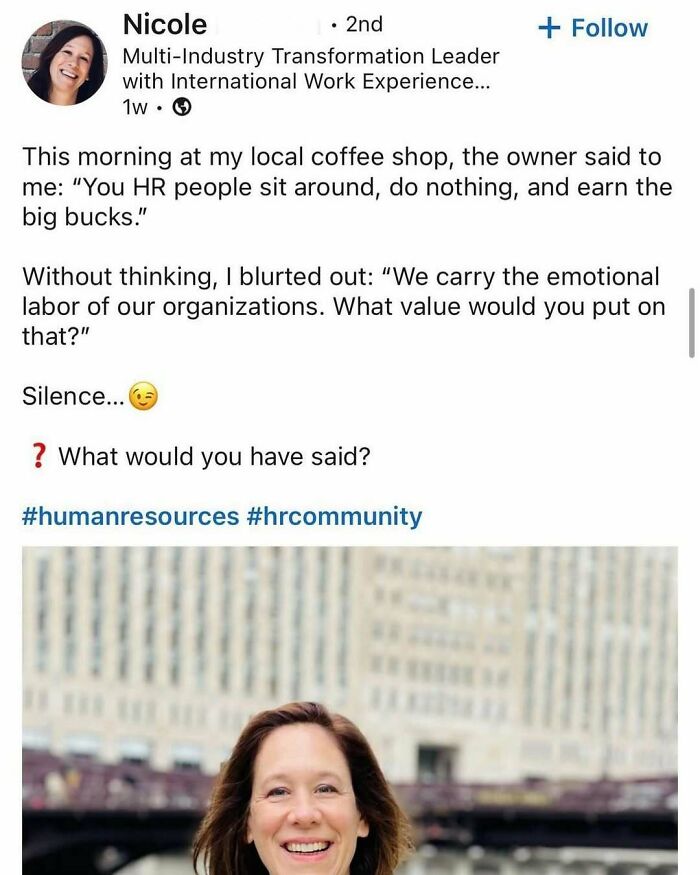 LinkedIn post by a professional woman discussing hustle culture and the emotional labor in human resources.