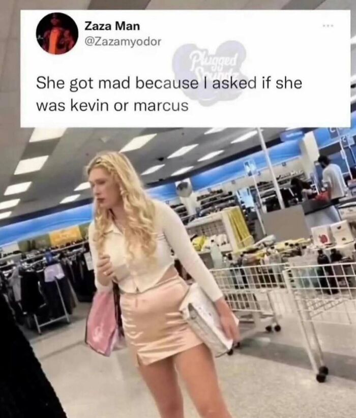 A funny relatable meme about navigating the world as just a girl, featuring a confused woman in a store.