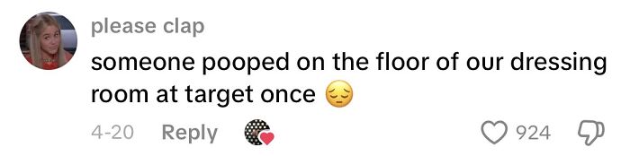 Alt text: Social media comment sharing one of the creepiest customer encounters involving a messy incident in a dressing room.