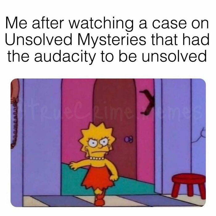 Angry cartoon character Lisa Simpson walking determinedly, illustrating emotions related to true crime binge watching.