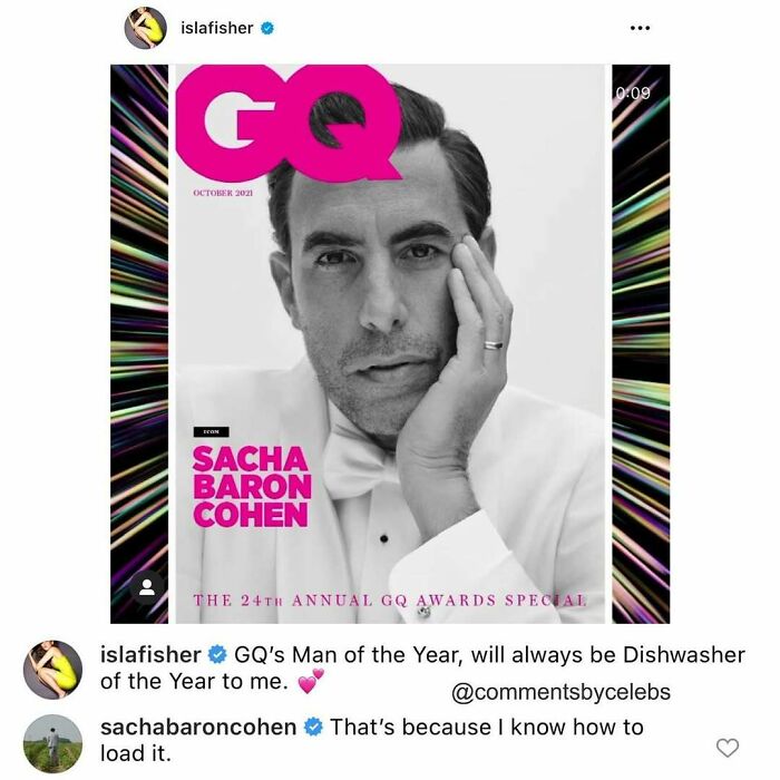 Sacha Baron Cohen on GQ cover with celebs dropping unexpected gems in the comments on Instagram post.