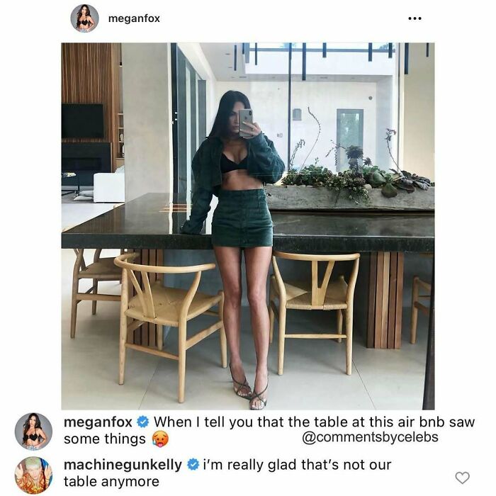 Celebrity selfie in a modern home with comments showing unexpected gems from celebs in social media interactions.