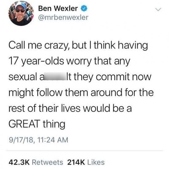 Tweet screenshot by Ben Wexler discussing serious thoughts on relationships shared on social media with relatable content.