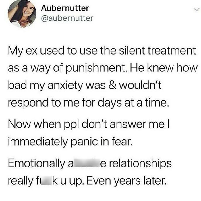 Screenshot of a wholesome relationship meme about anxiety and the lasting impact of emotional a***e in relationships.