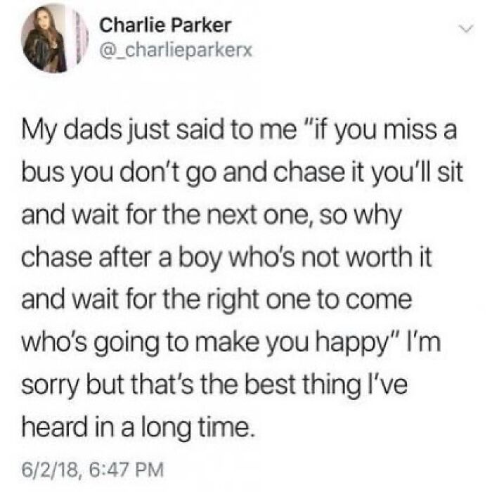 Tweet about wise relationship advice from a father, shared in a wholesome relationship meme format.