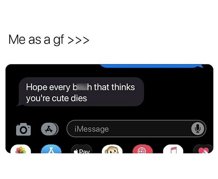 Screenshot of a humorous relationship meme showing an edgy text message with a playful tone.