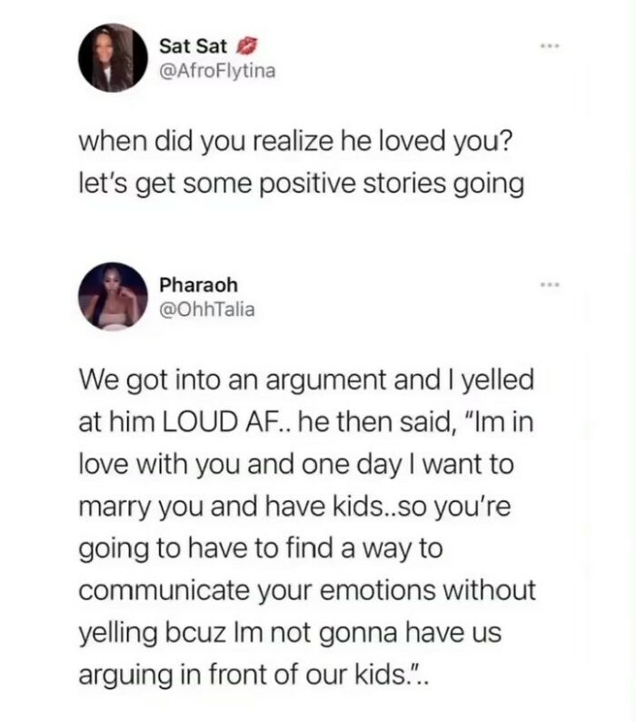 Screenshot of a wholesome relationship meme about love, communication, and positive stories in relatable couple arguments.