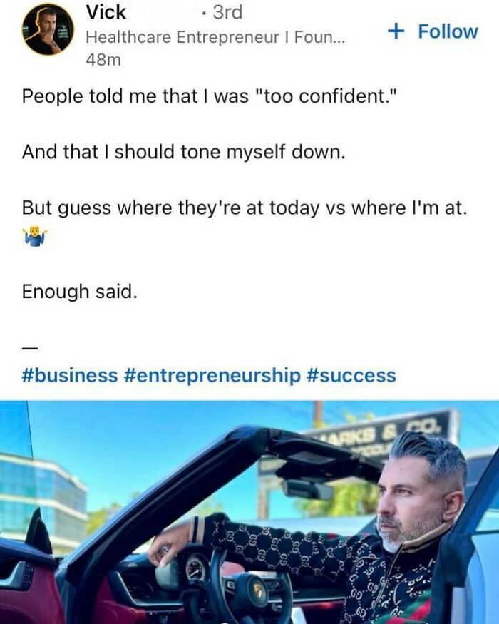Man in designer jacket sitting in luxury car, illustrating hustle culture and entrepreneurship success mindset.