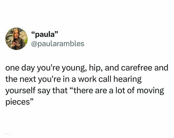 Tweet about growing up and work calls, showcasing people hilariously speaking their truth and winning the internet.