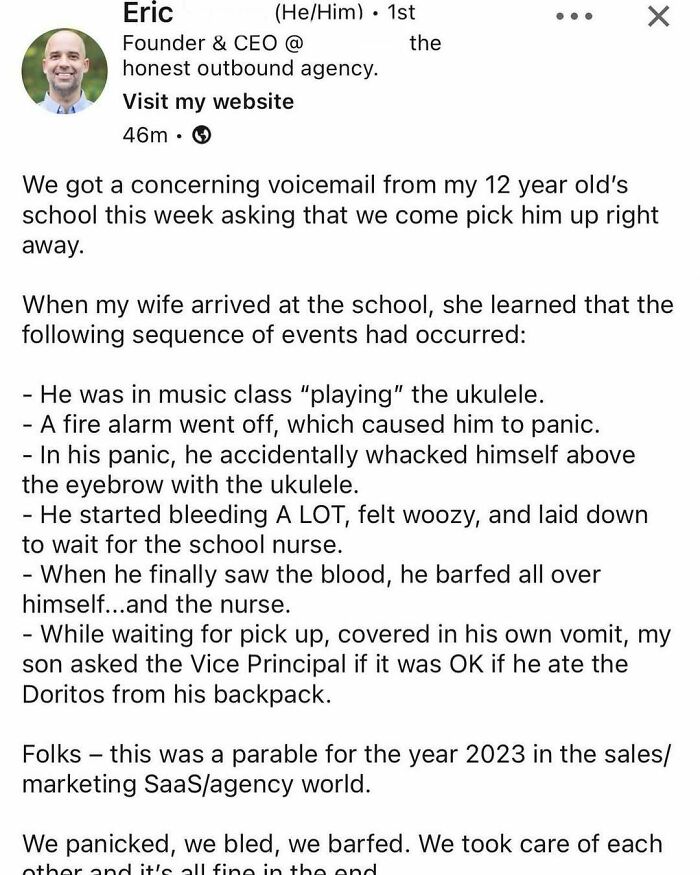 LinkedIn post describing a hectic day illustrating hustle culture causing people to lose touch with real life.