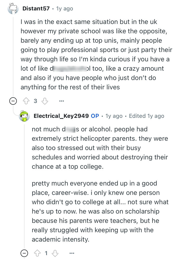 Person studied in a prestigious private school sharing insights about strict parents, academic pressure, and career outcomes.