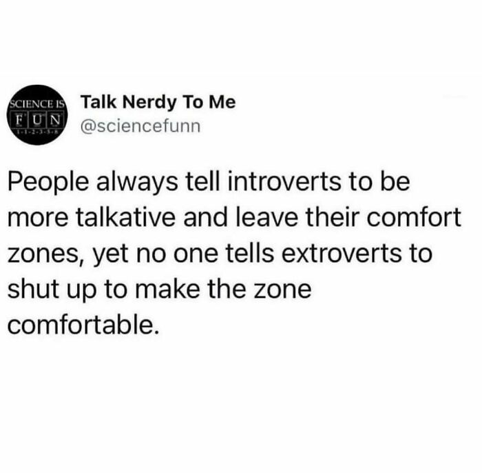 Funny and relatable meme about introverts and extroverts navigating the world as just a girl, highlighting comfort zones.