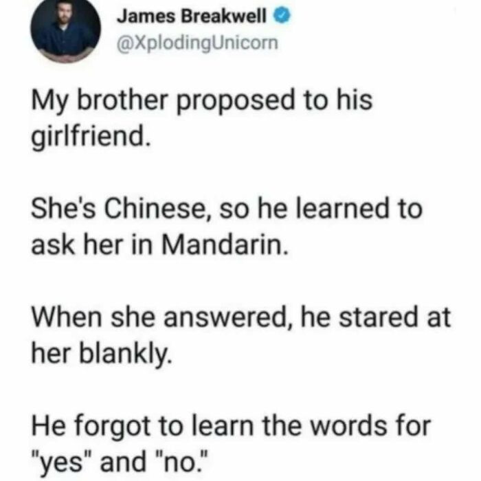 Funny and relatable meme about navigating the world as just a girl, highlighting language mix-up in a marriage proposal.