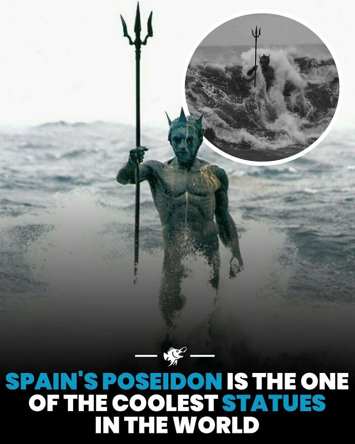 Statue of Poseidon rising from the ocean waves, showcasing an impressive deep sea image with striking details.