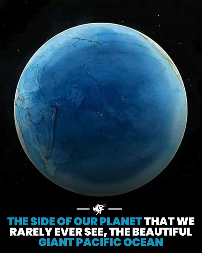 View of the giant Pacific Ocean from space showing the side of our planet rarely seen in deep sea images and facts.