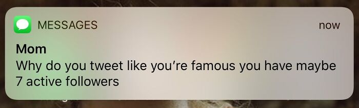 Text message notification from a mom humorously questioning a tweet, highlighting wholesome moments of moms being themselves.