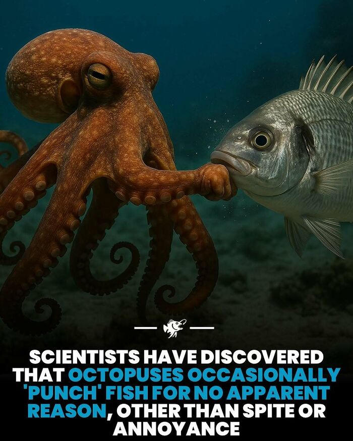 Octopus punching fish underwater, showcasing interesting deep sea behavior and marine life facts.