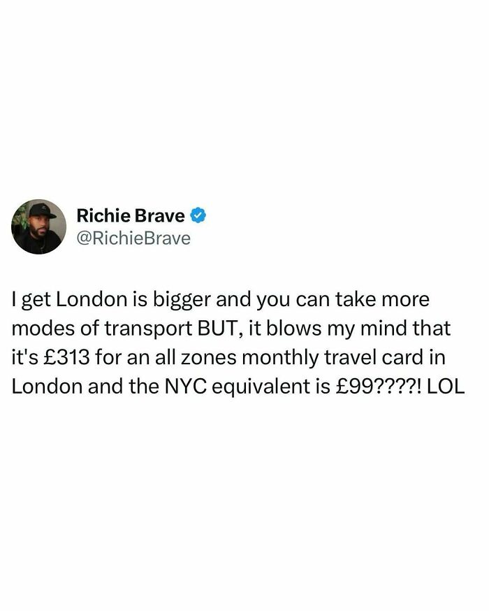 Tweet discussing London transport costs highlighting British humor in brilliant memes about London.