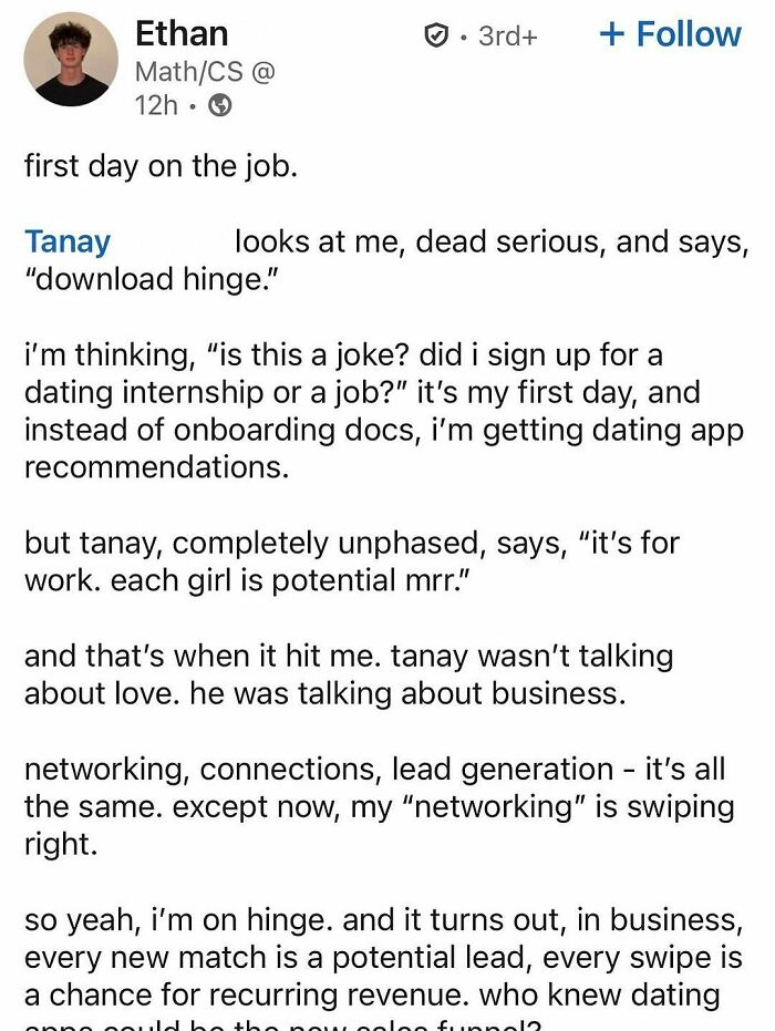Screenshot of a social media post illustrating hustle culture leading to blurred lines between work and personal life.