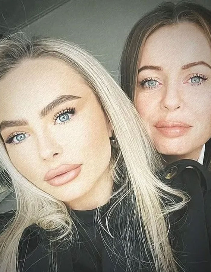 Two women with light hair and blue eyes in a close-up portrait related to Dubai prison for British law student.