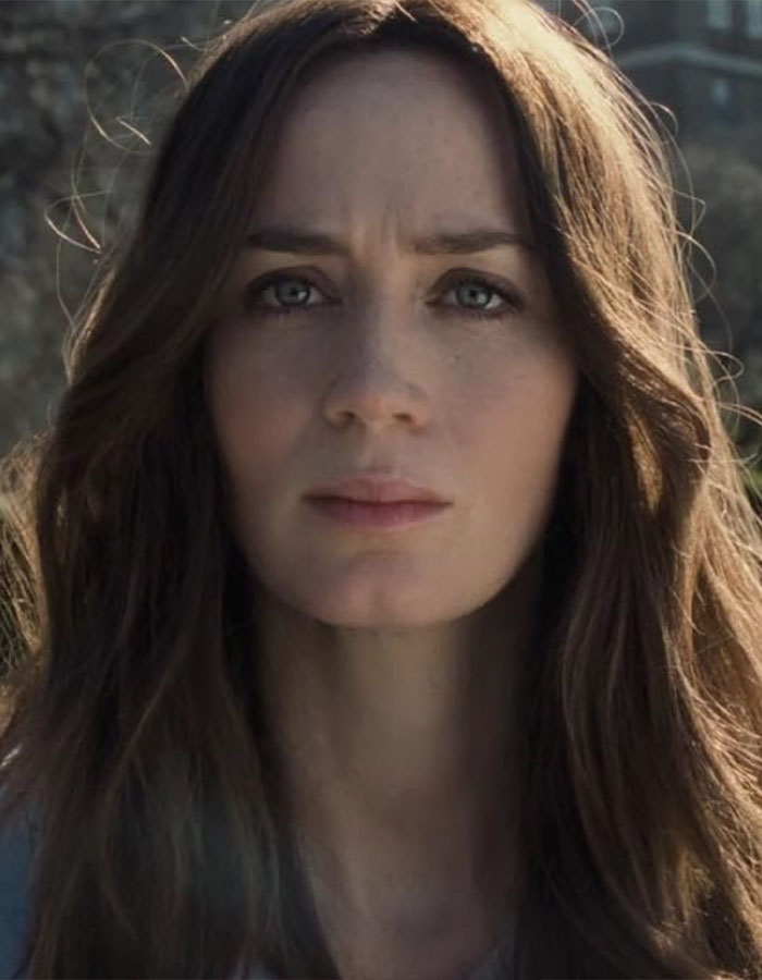 Emily Blunt close-up portrait with natural makeup and loose hair, linked to plastic surgery rumors in Venice appearance.