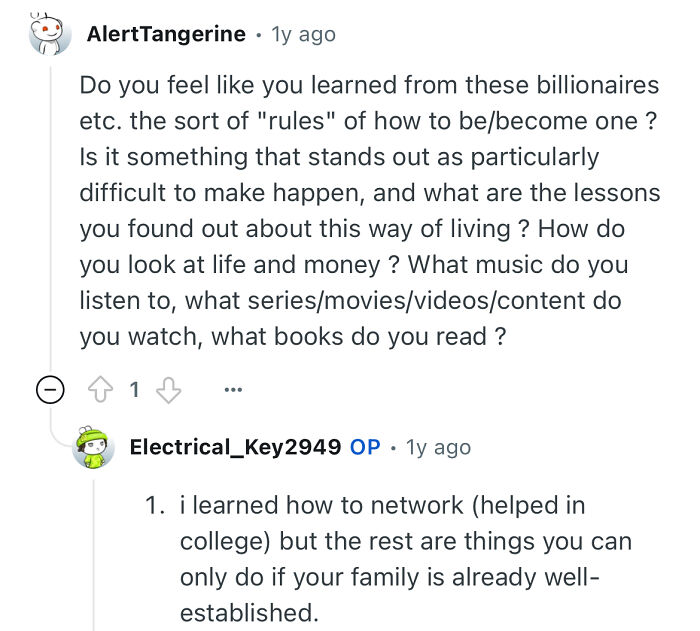Reddit user studied in a prestigious private school answering questions about life, money, and success lessons.