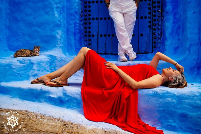 When Life Gives You Blue Walls, Wear A Red Dress And Outshine The Cat