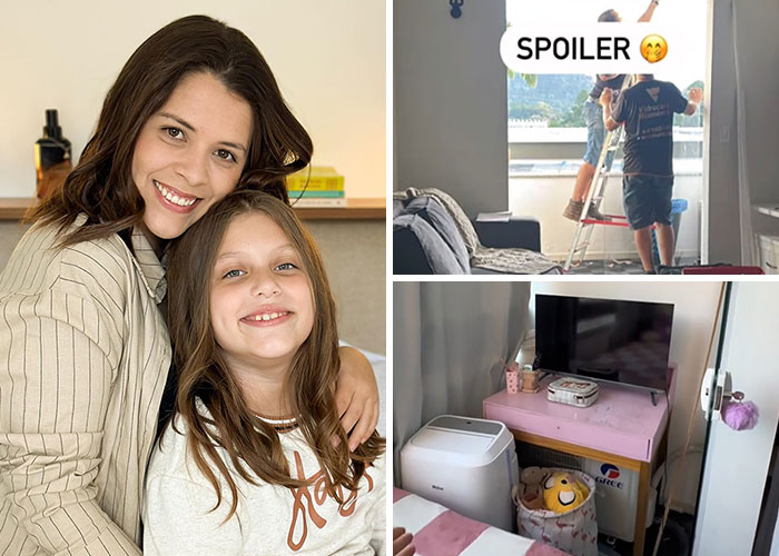 Woman smiling and embracing child at home, with kids playing indoors and a cluttered room, highlighting awful parenting moments.