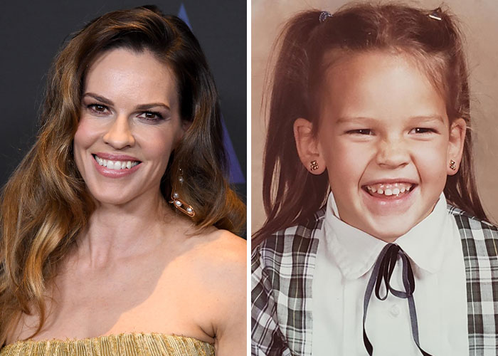 Actress featured in a side-by-side image showing her as an adult and as a child, relating to celebrities experiencing homelessness.