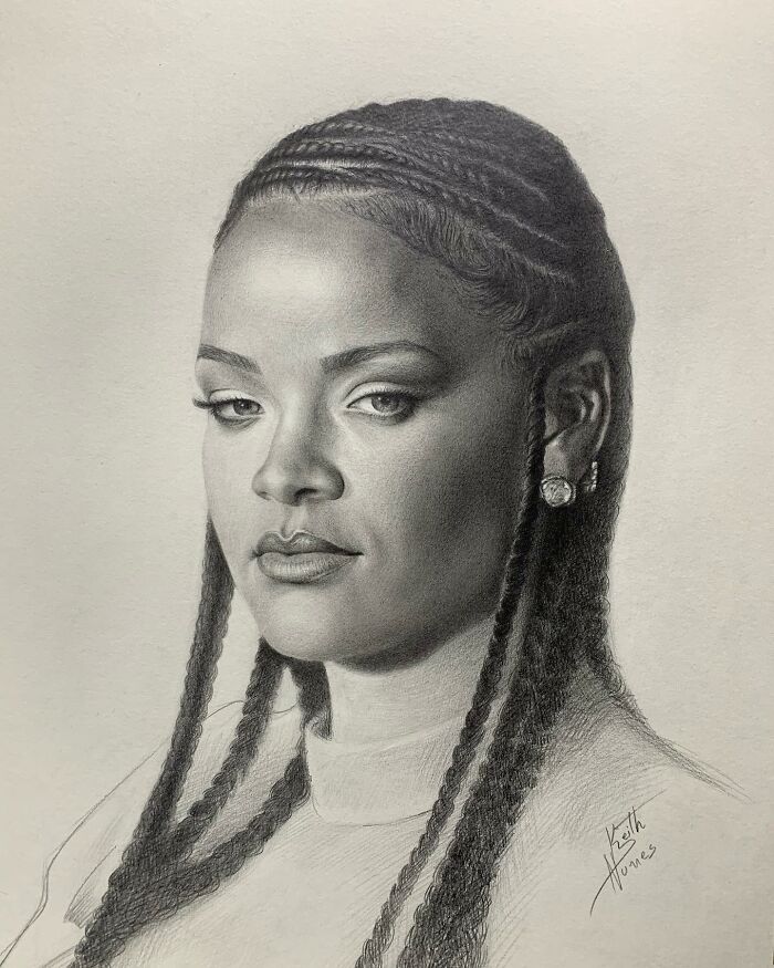 Realistic pencil portrait of a woman with braided hair showcasing incredible pencil portrait detail and shading techniques.