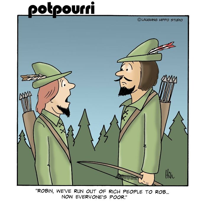 Two classic characters in a witty one-panel comic putting a funny spin on pop culture and classic characters.