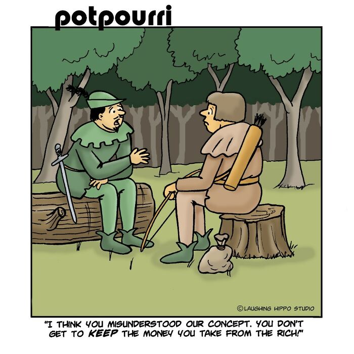 Two classic characters in medieval outfits having a witty conversation in a one-panel pop culture comic.