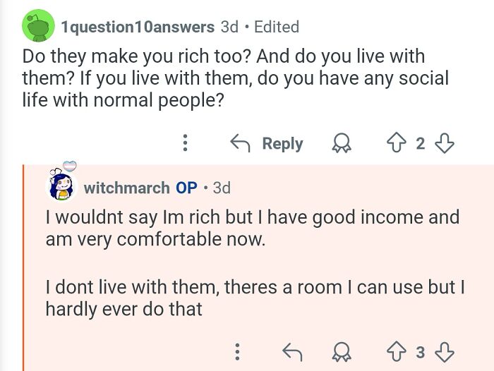 Screenshot of a personal assistant’s detailed answers about working for billionaires and income comfort levels.