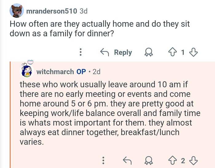 Conversation screenshot showing a personal assistant discussing work-life balance when working for billionaires.