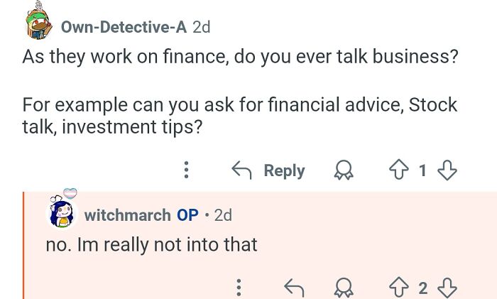 Screenshot of a conversation where a personal assistant discusses not giving financial advice while working for billionaires.