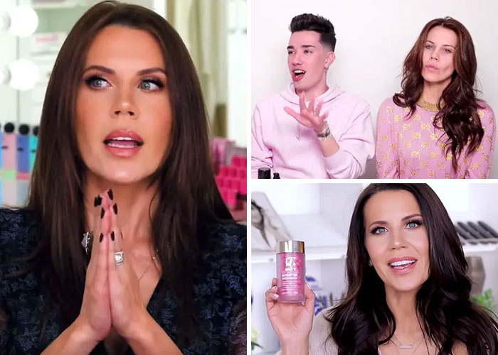 Three beauty influencers in various poses discussing products and makeup, illustrating influencers whose careers tanked.