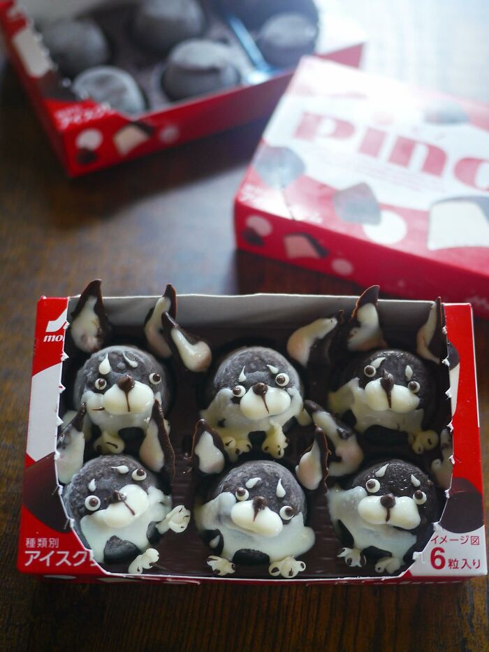 Creative meals for kids by a mom from Japan featuring adorable animal-shaped chocolate treats in a red box on a wooden table.