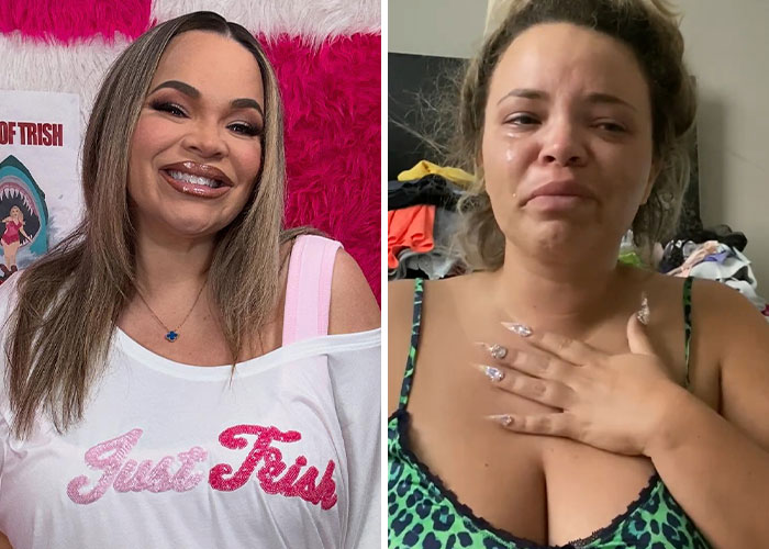 Side-by-side images of an influencer smiling confidently and the same influencer upset, highlighting influencer career struggles.