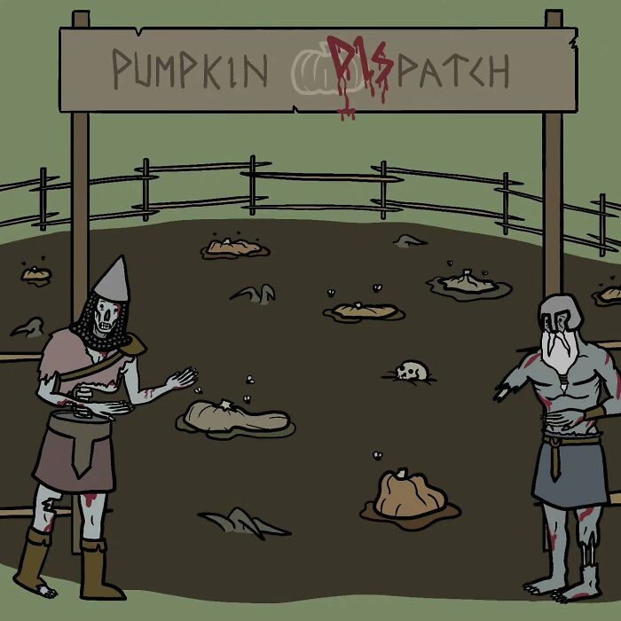 Medieval cartoon scene with Viking characters in a muddy field, combining history and humor through memes.