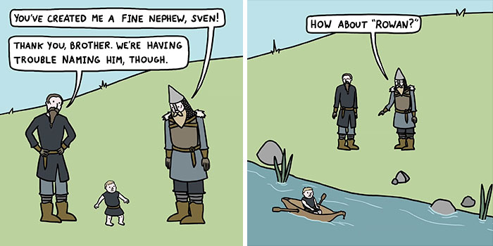 Cartoon Vikings using humor to show how Middle Ages history can be hilarious with memes and creative storytelling.