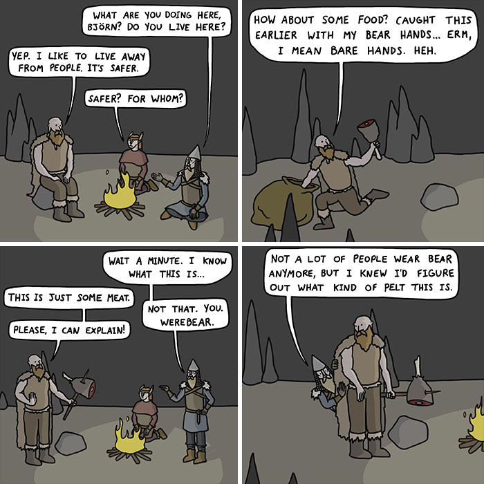 Cartoon Vikings around a campfire using humor to show that Middle Ages history can be hilarious with memes.