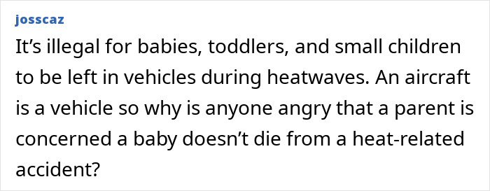 Comment highlighting family&rsquo;s concern over dangerous heat conditions for infant trapped on Paris flight during chaotic ordeal.