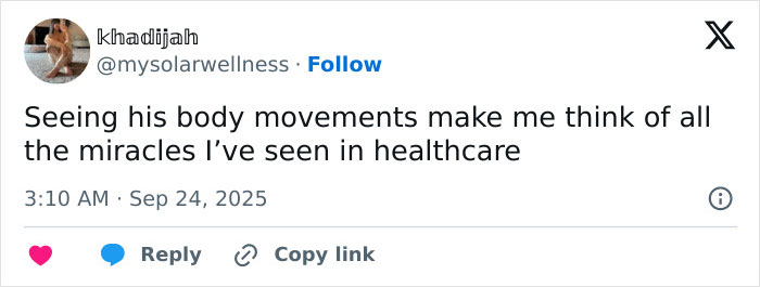 Tweet from user mysorarwellness sharing reflections on body movements and healthcare miracles after a bike accident involving Simon Cowell.