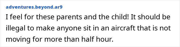 Comment expressing sympathy for parents and child trapped in dangerous heat on a Paris flight delayed over half an hour.