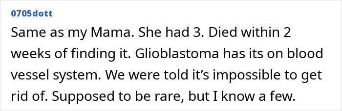 User comment about glioblastoma symptoms and personal experience related to the weird symptom Michael Bolton had before diagnosis.