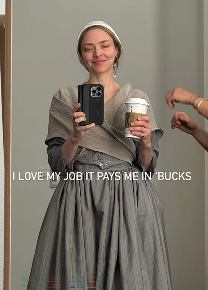 Amanda Seyfried taking a selfie in period costume holding a coffee, related to Amanda Seyfried aggressively slammed and Charlie Kirk hateful. Amanda Seyfried taking a selfie in period costume holding a coffee, related to Amanda Seyfried aggressively slammed and Charlie Kirk hateful.